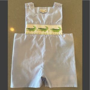 Blue and White Babeeni Smocked Gator Jon Jon 12 months